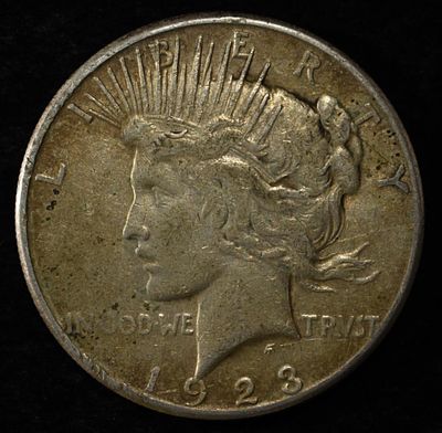 1923-S PEACE DOLLAR. BID WITH SILVER CITY AUCTIONS ESTIMATE $90 - $130.