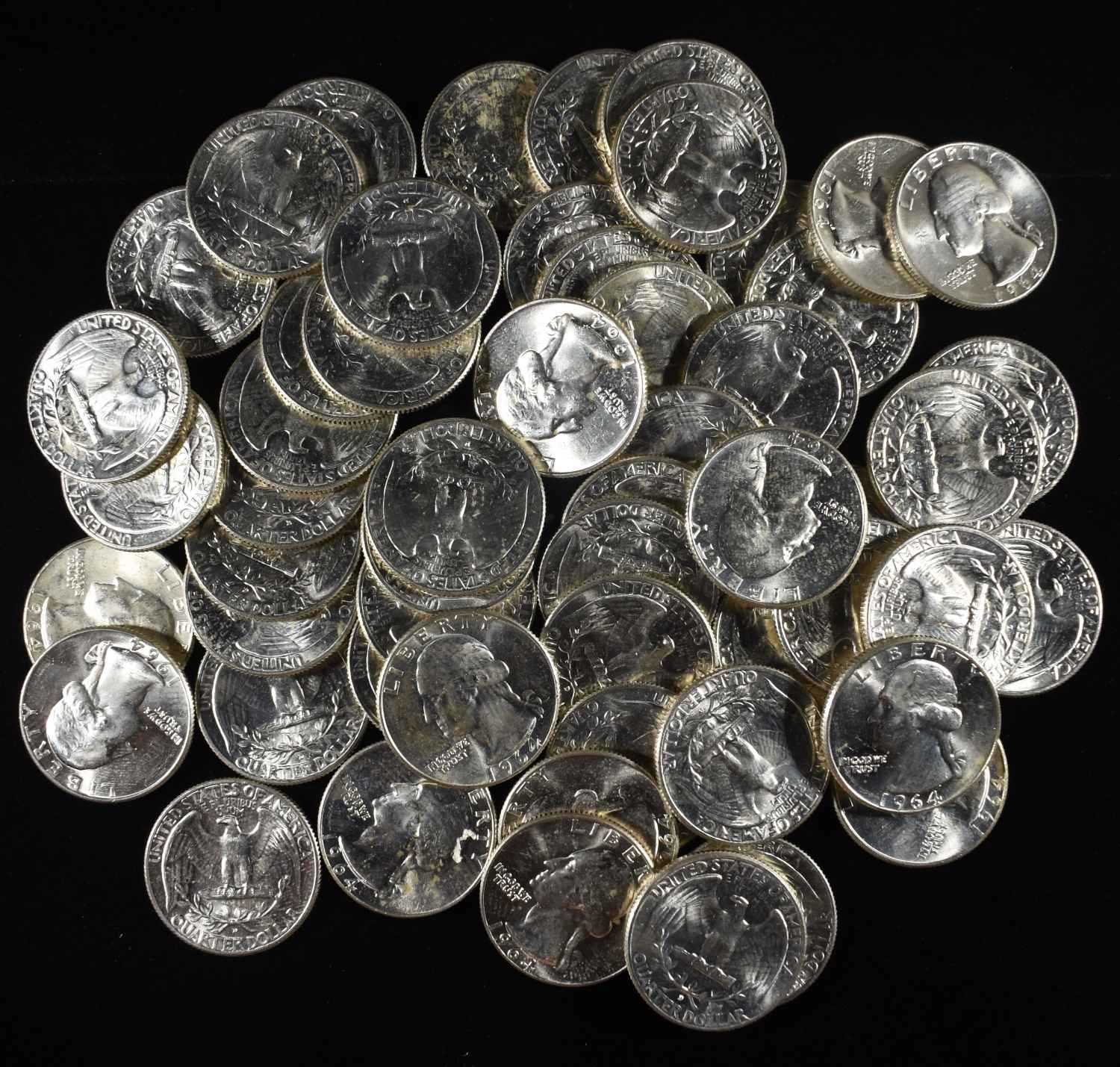 (55) 1964-D WASHINGTON QUARTERS BU