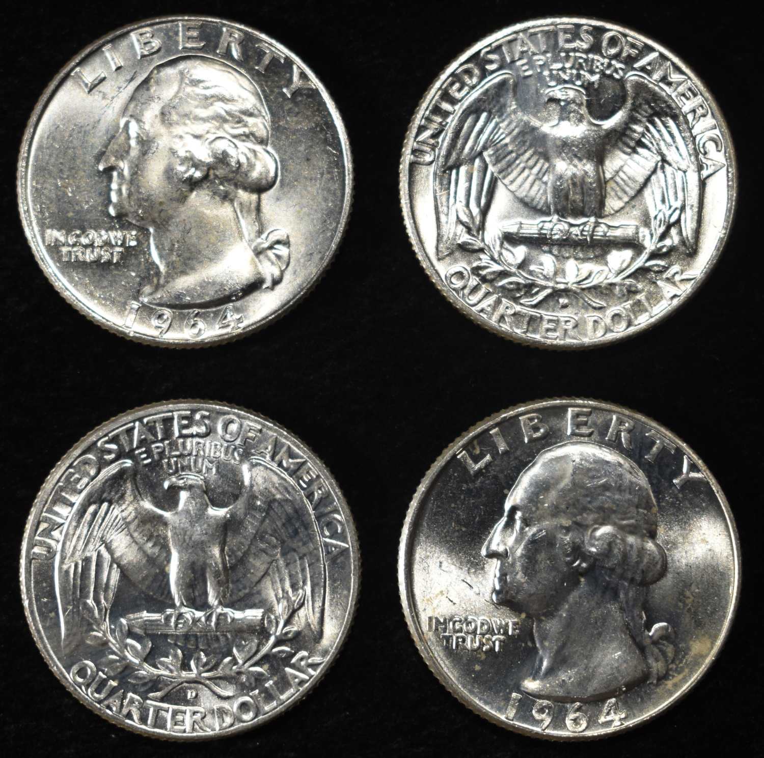 (55) 1964-D WASHINGTON QUARTERS BU