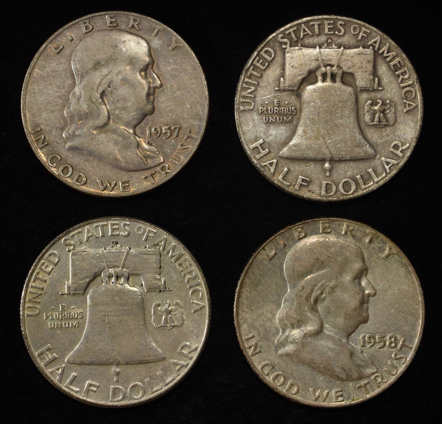 (10) 90% SILVER FRANKLIN HALF DOLLARS