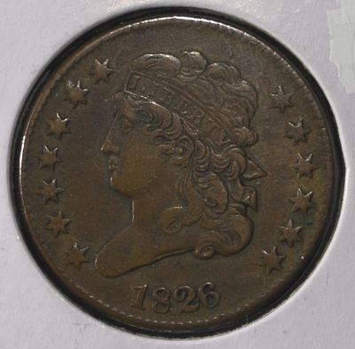 1826 CLASSIC HEAD HALF CENT XF. LEADERS IN ON-LINE AUCTIONS ESTIMATE $160 - $210.