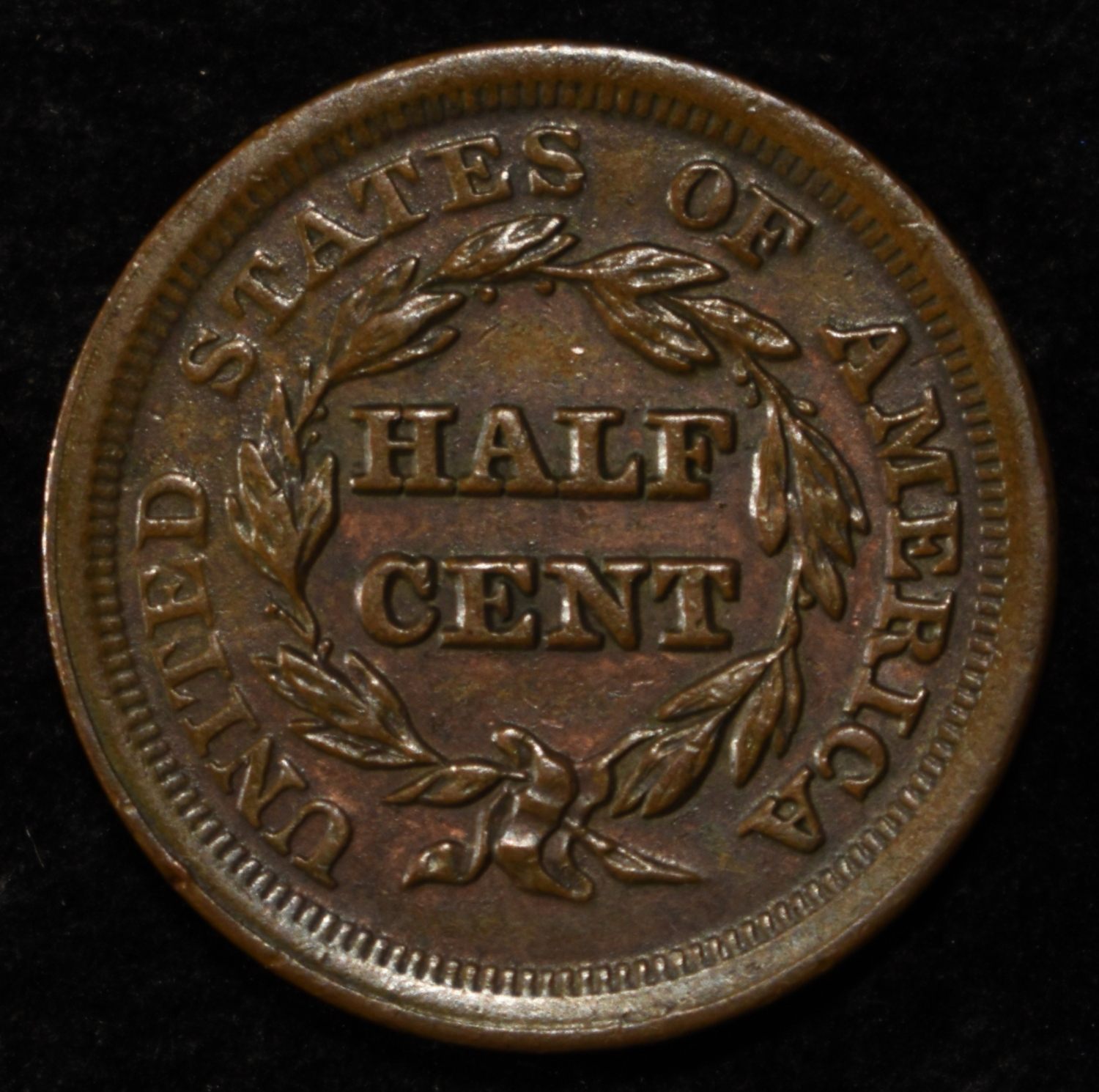 1853 BRAIDED HAIR HALF CENT CH ORIG UNC
