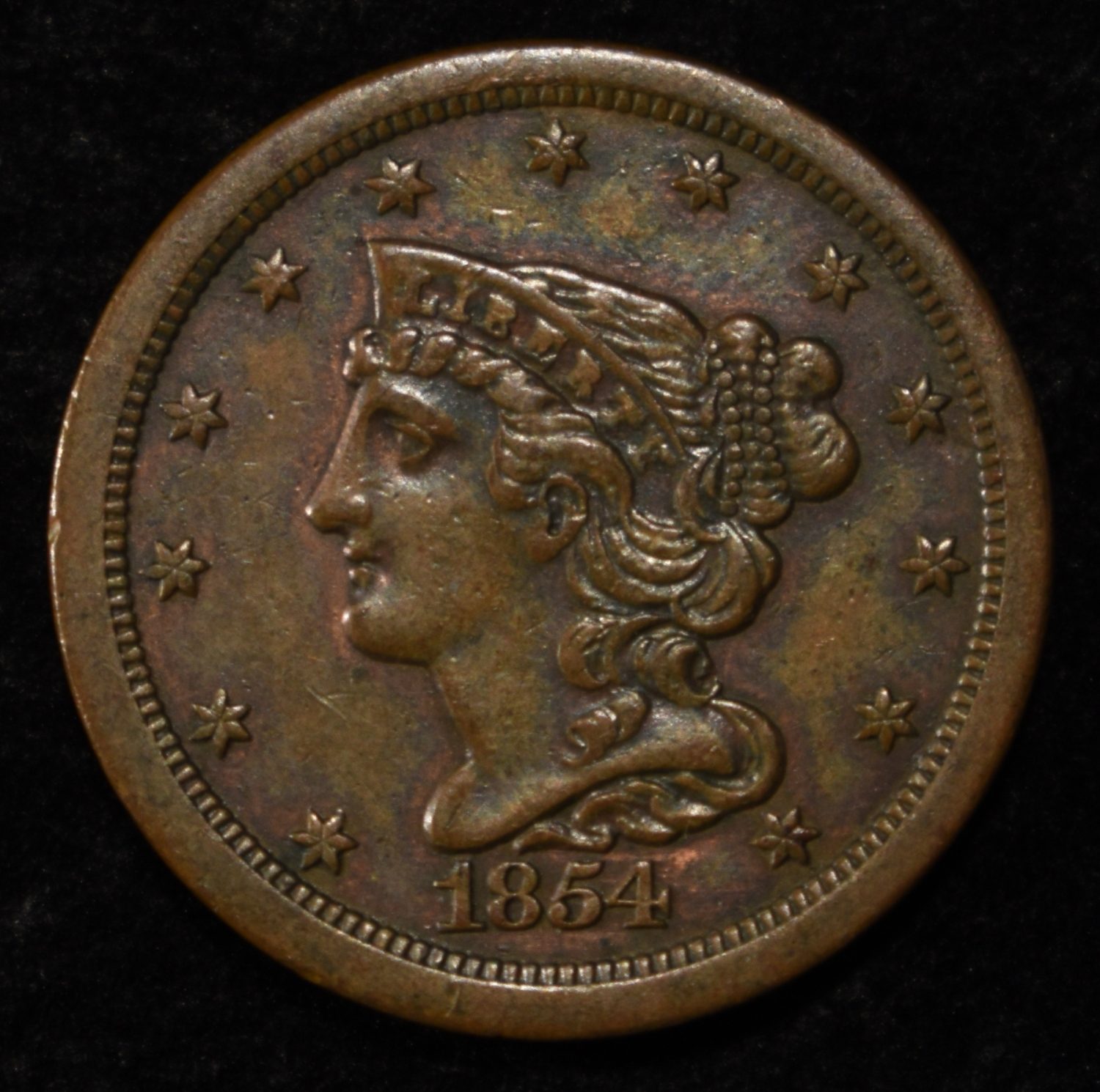 1854 BRAIDED HAIR HALF CENT NICE ORIG UNC