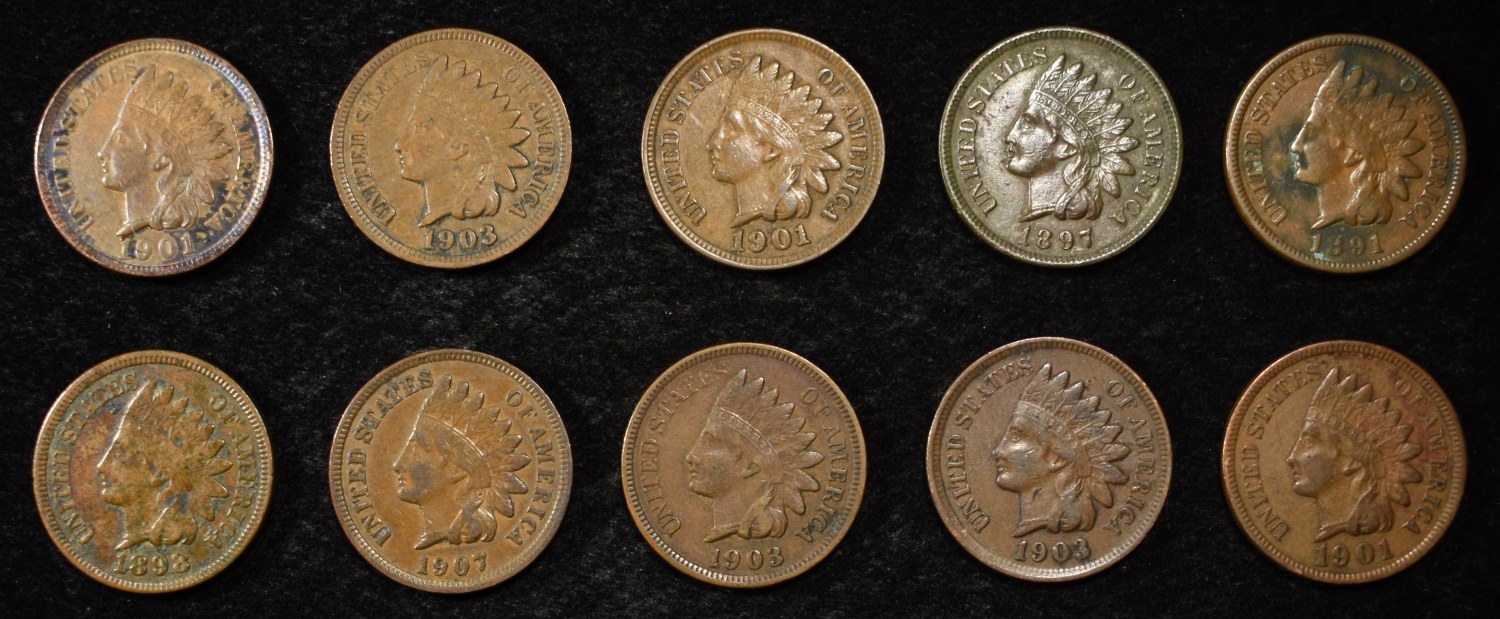 10 HIGH GRADE INDIAN CENTS