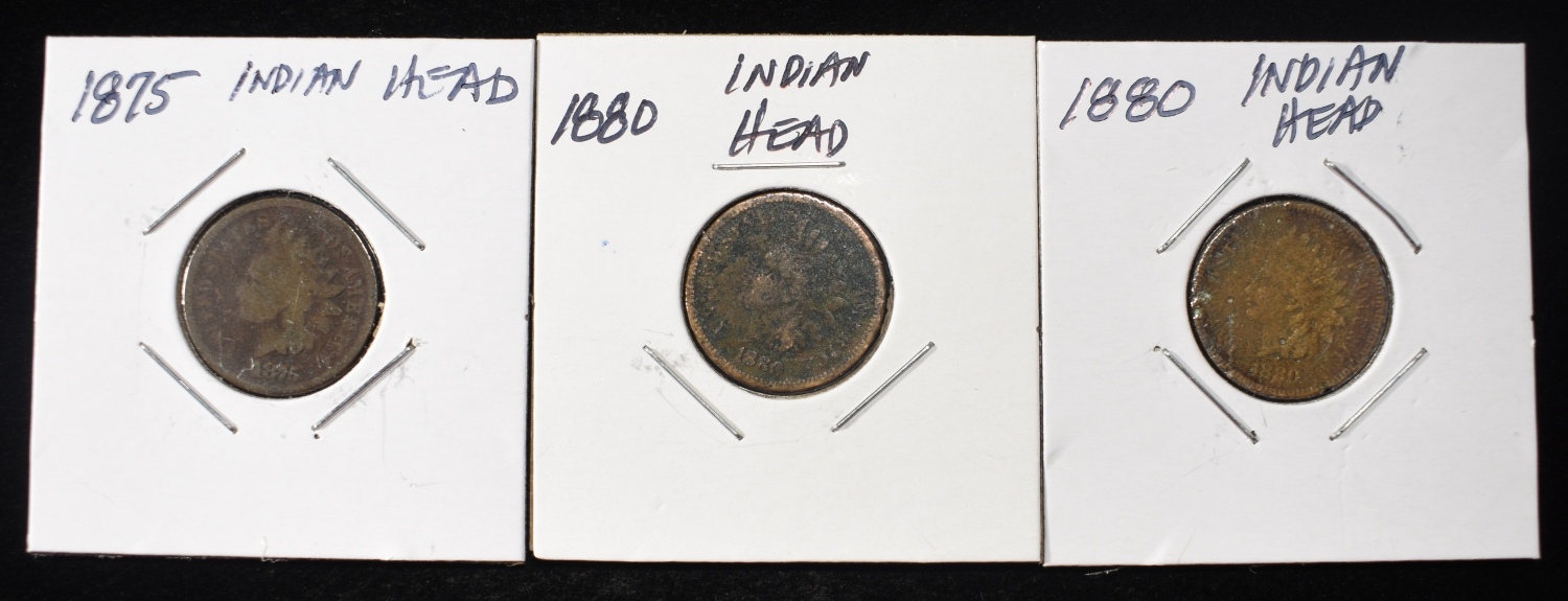 1875 & (2) 1880 INDIAN CENTS