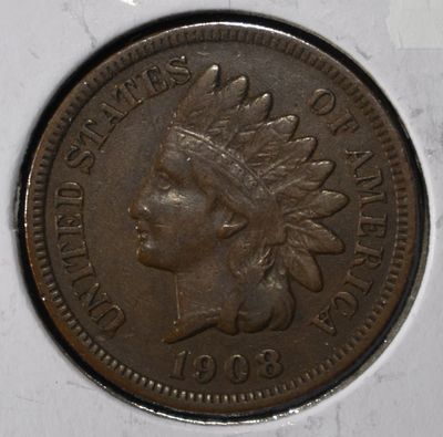1908-S INDIAN CENT XF. LEADERS IN ON-LINE AUCTIONS ESTIMATE $180 - $230.