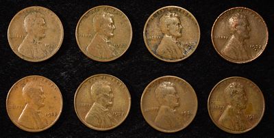 8 NICE EARLY SEMIKEY WHEAT CENTS. (2) 26-D, 31-P, (2) 32-P, 32-D, 33-P & 33-D ESTIMATE $60 - $80.