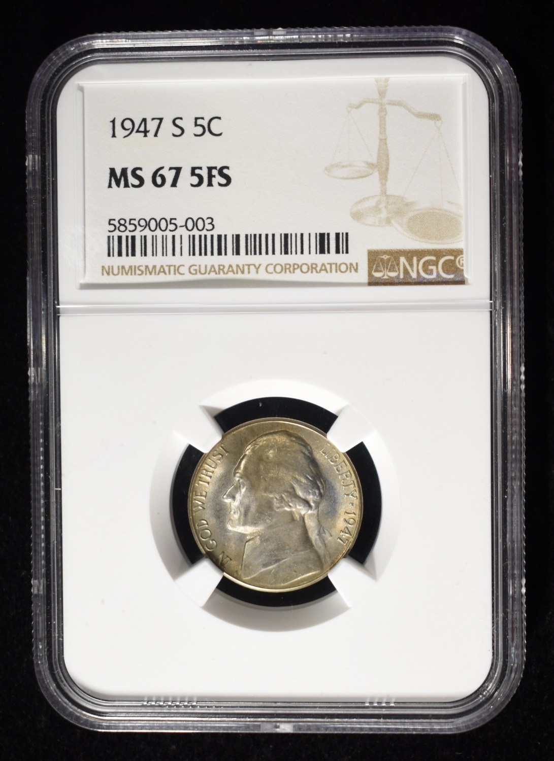 1947-S JEFFERSON NICKEL NGC MS67 5FS