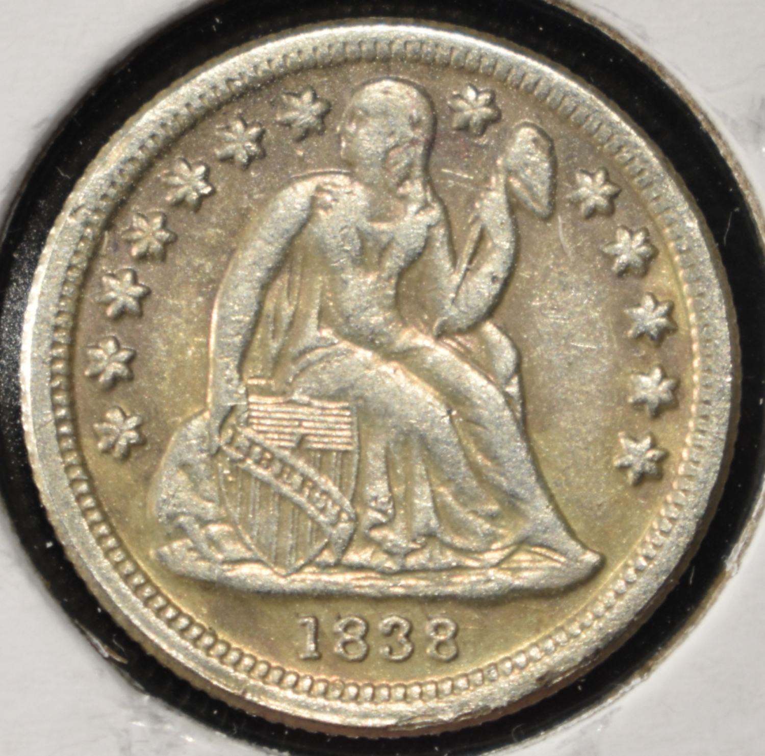 1838 SEATED LIBERTY DIME AU