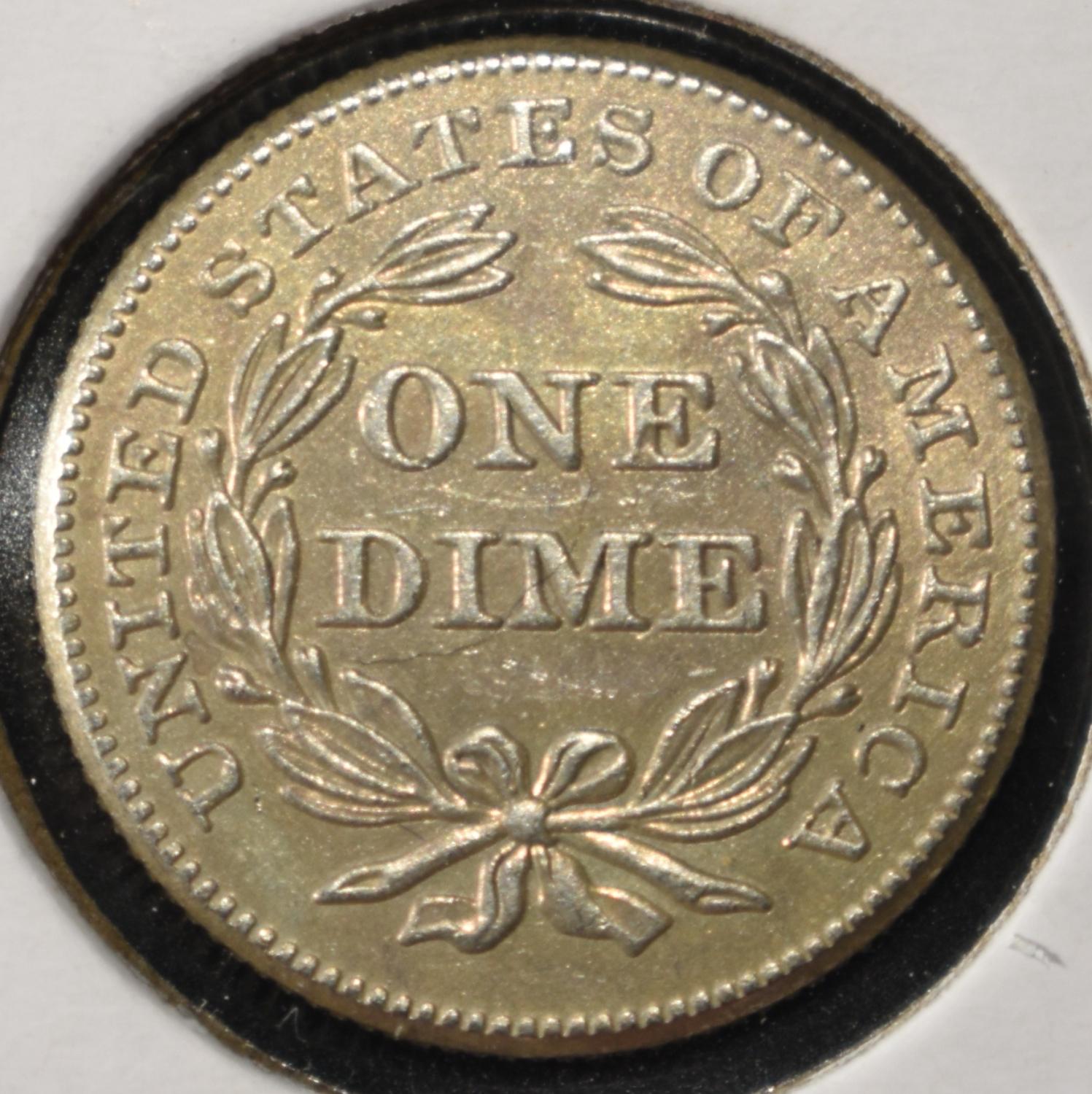1838 SEATED LIBERTY DIME AU