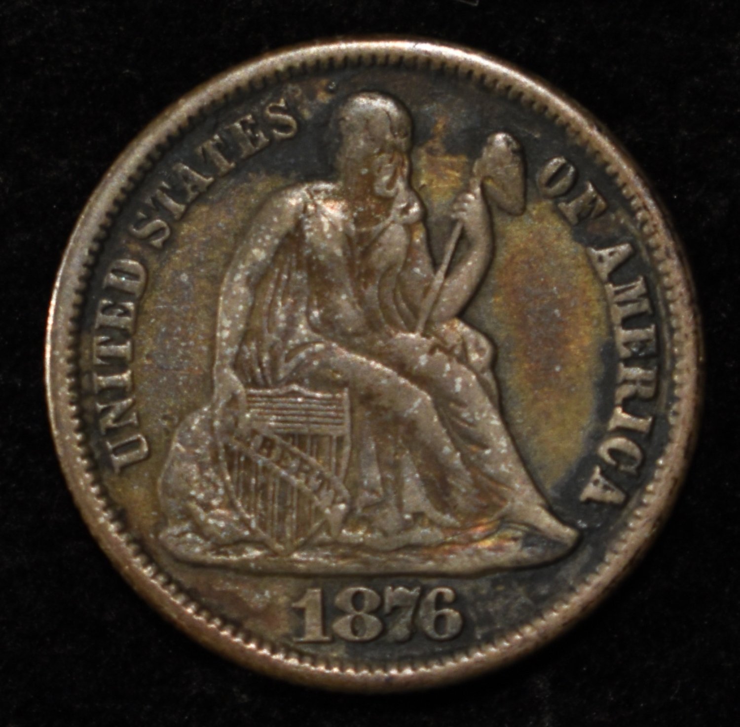 1876-CC LIBERTY SEATED DIME NICE ORIG AU/UNC