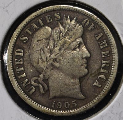 1905-S BARBER DIME XF. TOP RATED AUCTION HOUSE ESTIMATE $75 - $100.