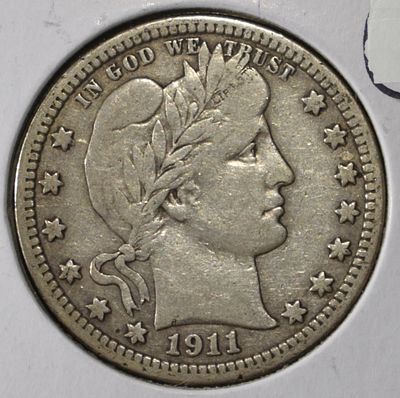 1911 BARBER QUARTER XF. BID WITH SILVER CITY AUCTIONS ESTIMATE $75 - $100.