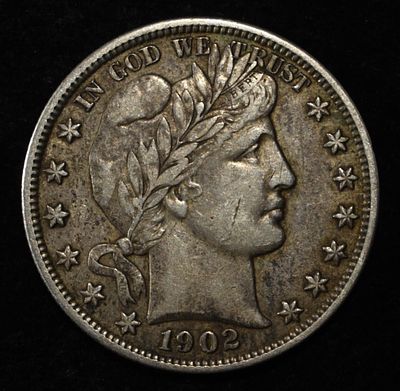 1902 BARBER HALF DOLLAR XF. LEADERS IN ON-LINE AUCTIONS ESTIMATE $200 - $250.