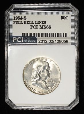 1954-S FRANKLIN HALF DOLLAR PCI SUPERB GEM BU FBL. BID WITH SILVER CITY AUCTIONS ESTIMATE $160 - 