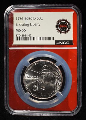 1776-2026-D HALF DOLLAR ENDURING LIBERTY NGC MS65. LEADERS IN ON-LINE AUCTIONS ESTIMATE $80 - $120.