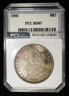 1886 MORGAN DOLLAR PCI SUPERB GEM BU. LEADERS IN ON-LINE AUCTIONS ESTIMATE $300 - $350.