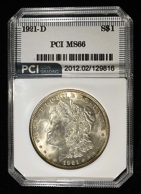 1921-D MORGAN DOLLAR PCI SUPERB GEM BU. BID WITH SILVER CITY AUCTIONS ESTIMATE $420 - $470.