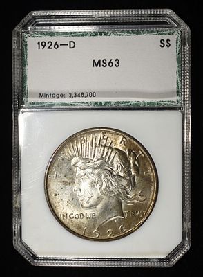 1926-D PEACE DOLLAR PCI CH BU. LEADERS IN ON-LINE AUCTIONS ESTIMATE $300 - $350.