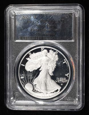 2023-W AMERICAN SILVER EAGLE PCGS PR70 DCAM FDI. CHECK OUT OUR UPCOMING AUCTIONS ESTIMATE $120 - 