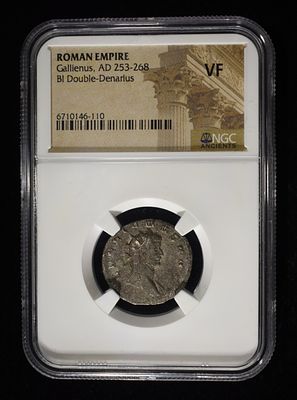 AD 253-268 GALLIENUS BI DOUBLE-DENARIUS NGC VF. LEADERS IN ON-LINE AUCTIONS ESTIMATE $120 - $170.