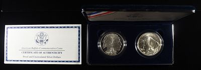2001-P&D $1 COMMEM BUFFALO 2 COIN SET. BID WITH SILVER CITY AUCTIONS ESTIMATE $190 - $240.