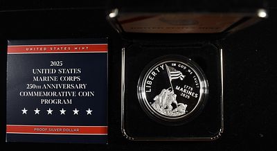 2025-P $1 COMMEM MARINE CORPS 250TH ANNIV. BID WITH SILVER CITY AUCTIONS ESTIMATE $90 - $130.