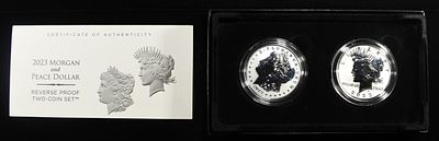 2023-S MORGAN & PEACE DOLLAR REV PR TWO-COIN SET. CHECK OUT OUR UPCOMING AUCTIONS ESTIMATE $250 