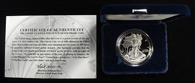 2004-W AMERICAN SILVER EAGLE PROOF. BID WITH SILVER CITY AUCTIONS ESTIMATE $100 - $150.