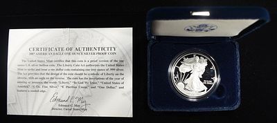 2007-W AMERICAN SILVER EAGLE PROOF. WEEKLY COIN & CURRENCY AUCTIONS ESTIMATE $100 - $150.