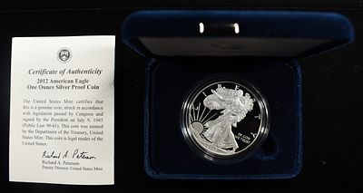2012-W AMERICAN SILVER EAGLE PROOF. TOP RATED AUCTION HOUSE ESTIMATE $100 - $150.