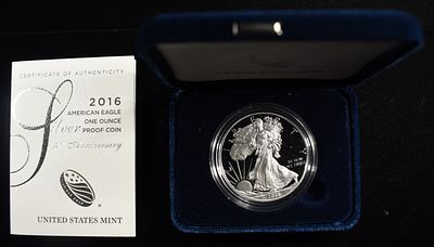 2016-W AMERICAN SILVER EAGLE PROOF. LEADERS IN ON-LINE AUCTIONS ESTIMATE $100 - $150.