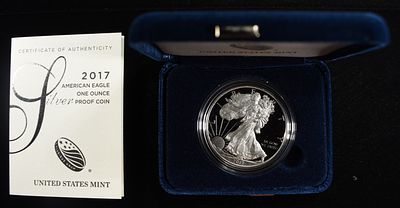 2017-W AMERICAN SILVER EAGLE PROOF. TOP RATED AUCTION HOUSE ESTIMATE $100 - $150.