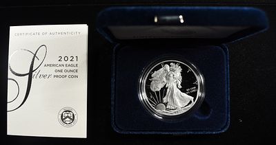 2021-W AMERICAN SILVER EAGLE PROOF. TOP RATED AUCTION HOUSE ESTIMATE $100 - $150.