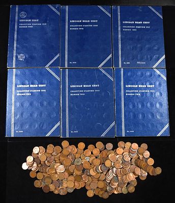 (398) WHEAT CENTS & (6) EMPTY LINCOLN COLLECTIONS. BID WITH SILVER CITY AUCTIONS ESTIMATE $90 - $130.