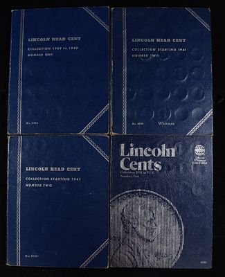 (4) LINCOLN HEAD CENT COLLECTIONS WHITMAN. INCLUDING (6) STEEL CENTS & (251) LINCOLN HEAD CENTS 
