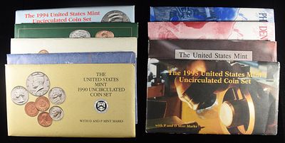 1990-1999 MINT SETS MISSING 1997 & 1998. TOP RATED AUCTION HOUSE ESTIMATE $60 - $80.