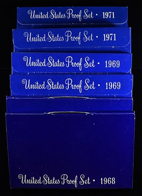 UNITED STATES PROOF SETS (2)1968, (2)1969, (2)1971. CHECK OUT OUR UPCOMING AUCTIONS ESTIMATE $80 