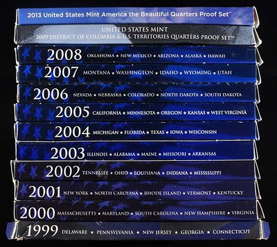 1999-2009 & 2013 QUARTERS PROOF SETS. BID WITH SILVER CITY AUCTIONS ESTIMATE $80 - $120.