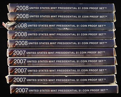 (5) 2007-2008 $1 PRESIDENTAL PROOF SETS. BID WITH SILVER CITY AUCTIONS ESTIMATE $100 - $150.