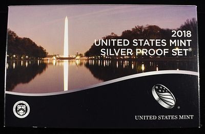 2018 US SILVER PROOF SET. LEADERS IN ON-LINE AUCTIONS ESTIMATE $150 - $200.