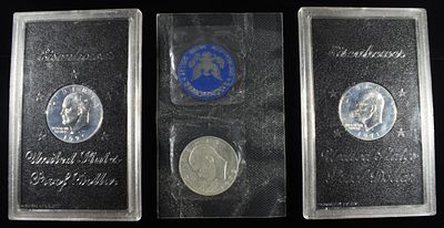(3) EISENHOWER DOLLARS. 1972 EISENHOWER UNCIRCULATED SILVER DOLLAR & (2) 1971 PROOF DOLLARS 