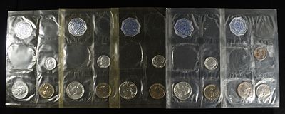 (5) 1961 PARTIAL MINT SETS MISSING 50C & 1 CENT. CHECK OUT OUR UPCOMING AUCTIONS ESTIMATE $150 - 