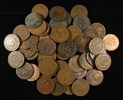 (50) INDIAN CENTS. LEADERS IN ON-LINE AUCTIONS ESTIMATE $80 - $120.