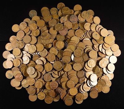 (500) WHEAT CENTS: MIXED DATES. BID WITH SILVER CITY AUCTIONS ESTIMATE $80 - $100.