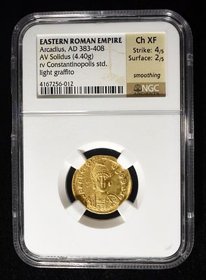 383-408 AD EASTERN ROMAN GOLD SOLIDUS NGC CH XF. BID WITH SILVER CITY AUCTIONS ESTIMATE $1300 - 