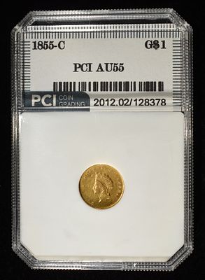 1855-C $1 GOLD TYPE-1 PCI AU/BU. WEEKLY COIN & CURRENCY AUCTIONS ESTIMATE $6750 - $7500.