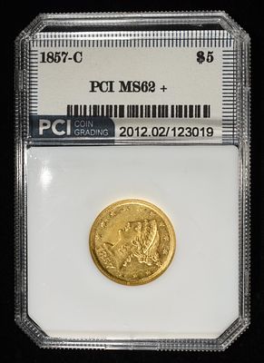 1857-C $5 GOLD PCI BU. WEEKLY COIN & CURRENCY AUCTIONS ESTIMATE $17000 - $18000.