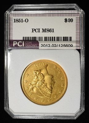 1851-O $20 LIBERTY GOLD TYPE-1 PCI BU. CHECK OUT OUR UPCOMING AUCTIONS ESTIMATE $29000 - $30000.