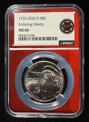 1776-2026-D 50C ENDURING LIBERTY NGC MS66. CHECK OUT OUR UPCOMING AUCTIONS ESTIMATE $100 - $150.